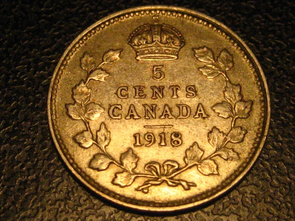 1918 Canadian Five Cent 92% Silver Piece #2