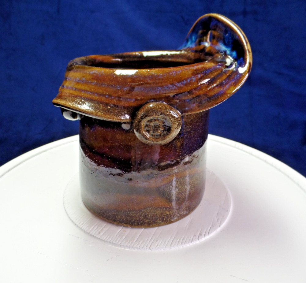 Wall Pocket/Planter Studio Pottery Glazed Handmade Blue Browns Signed