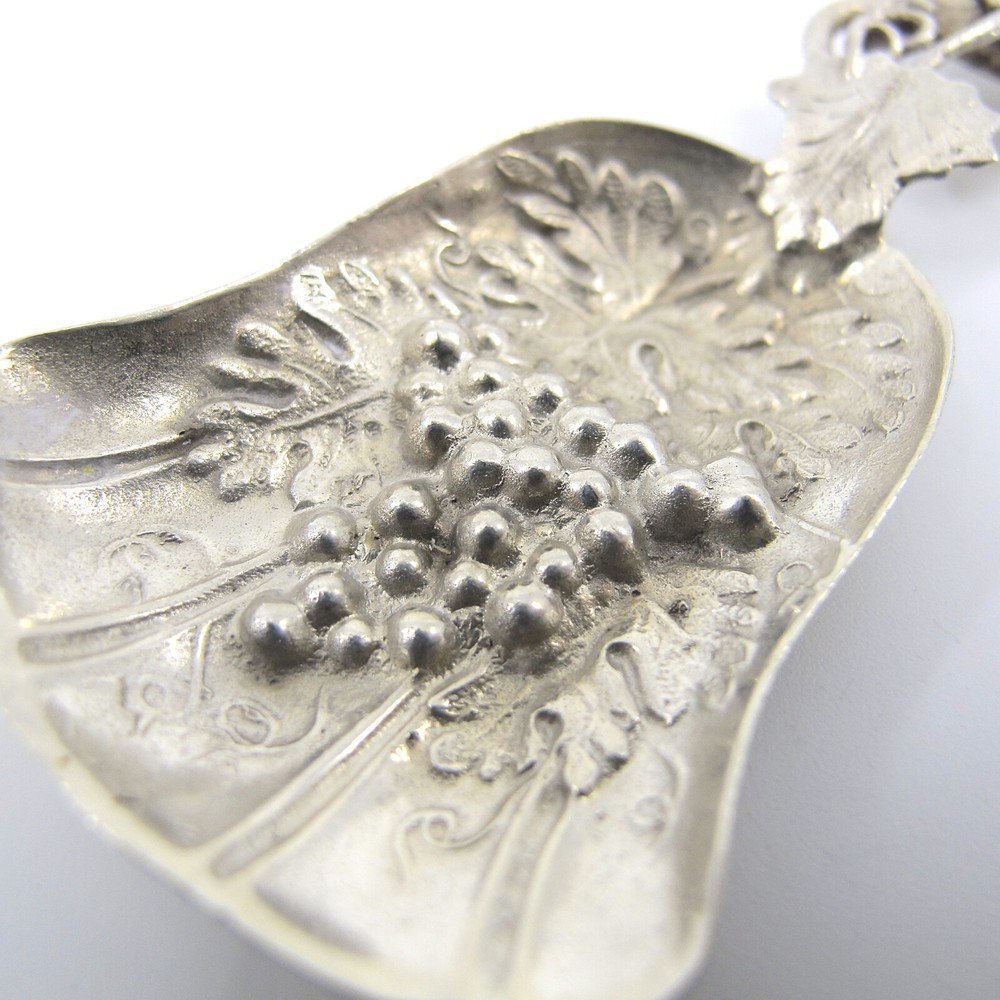 ITALIAN 800 Silver Tea Caddy Spoon Scoop with Figural Grape Vine Handle