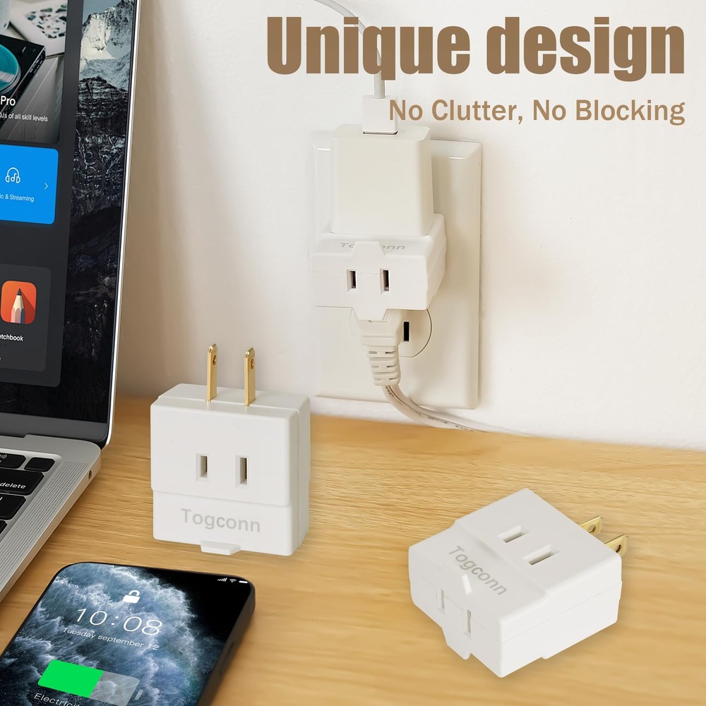 2-Prong 3-Outlet Polarized Wall Extender 2 Pack - 2 Pack, 2 Prong