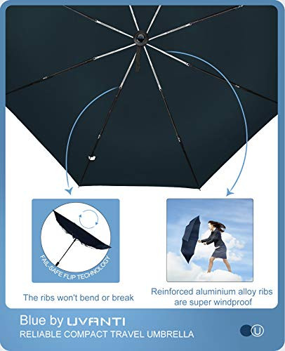 Compact Travel Umbrella Windproof Automatic Folding Umbrellas Blue