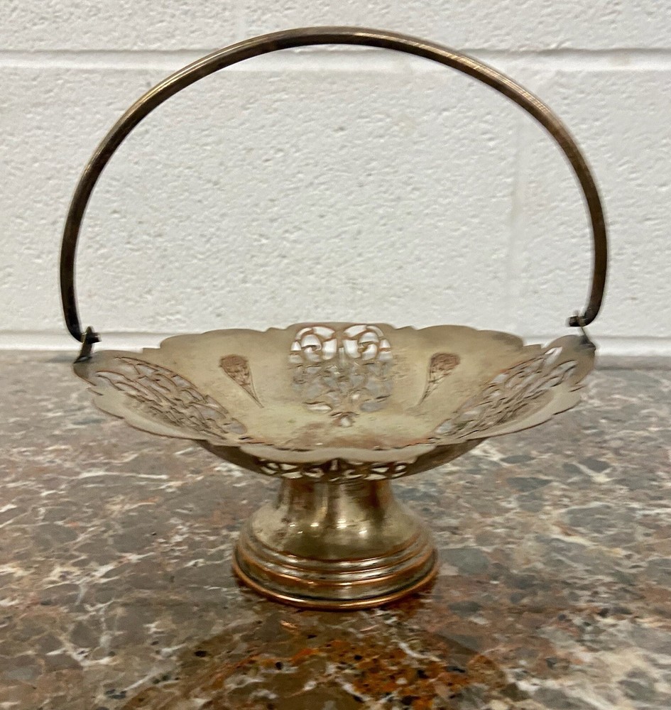 Vintage Metal Basket with Cutouts and Movable Handle