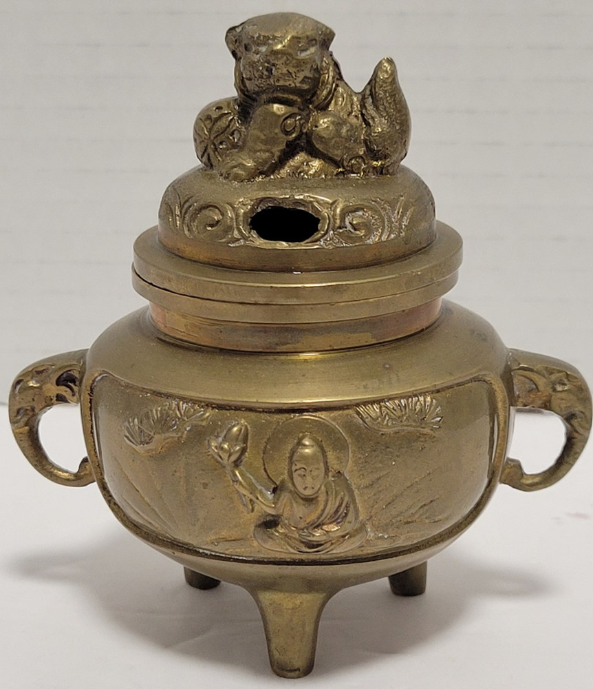 Incense burner, brass, Foo Dog Lid Pre-owned