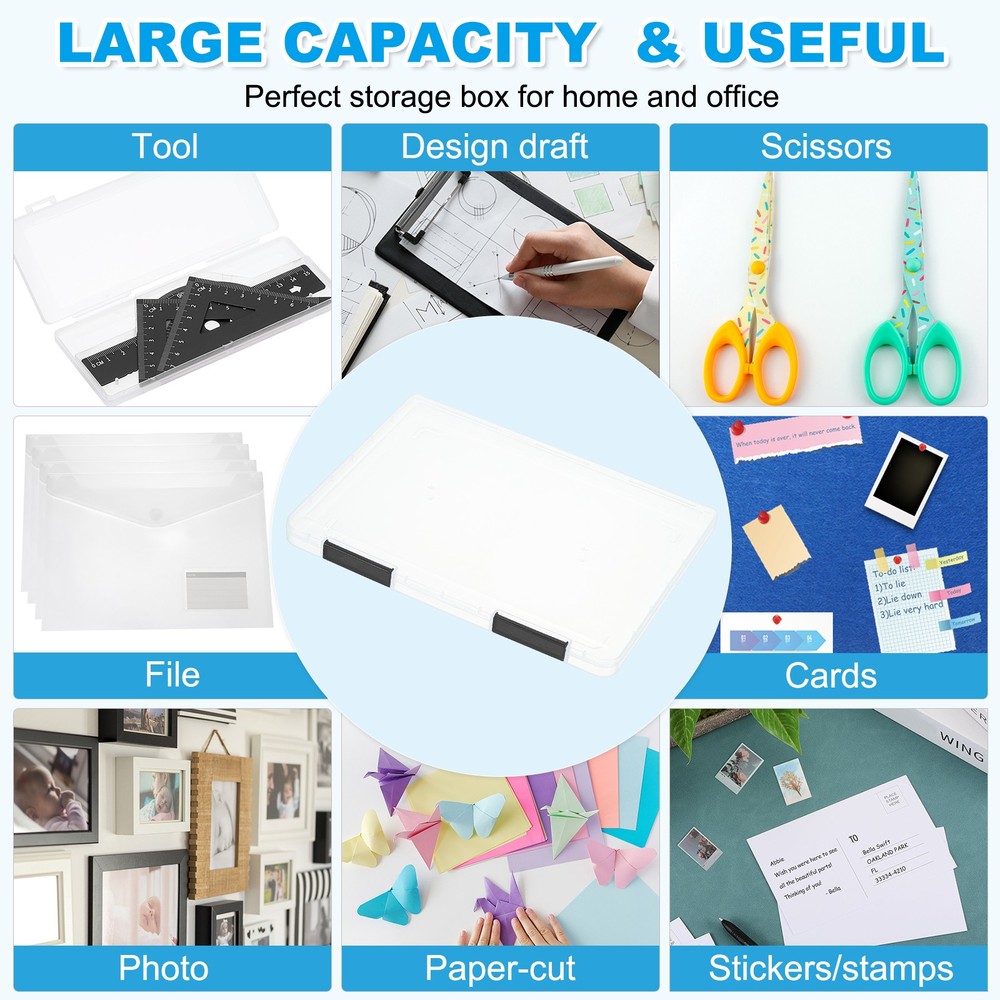 Clear A4 File Portable Project Case, 4Pcs, 12.2"x9.1"x0.8", Black