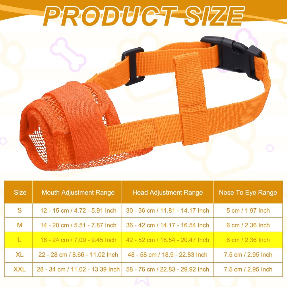 Dog Muzzle Soft Mesh Muzzle Mouth Guard Cover Orange L