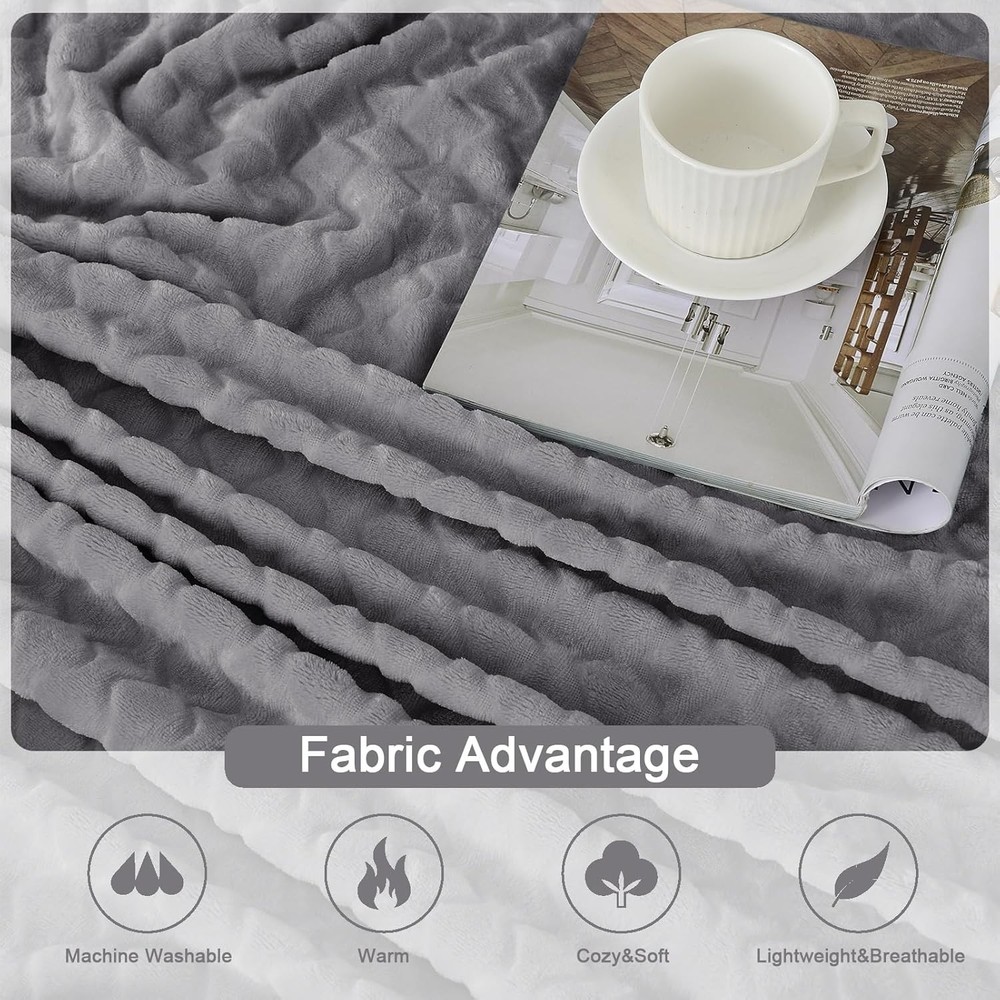 Super Soft FleeceThrow Blanket Velvet Wave Pattern Lightweight Cozy Flannel
