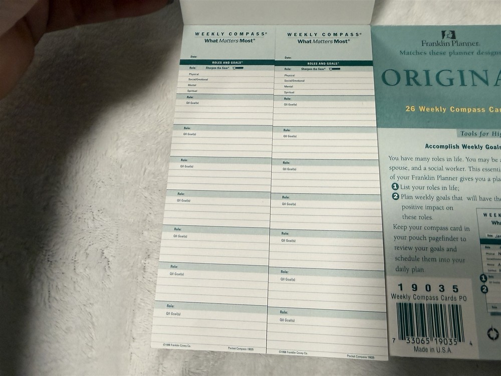 2 PACK FRANKLIN PLANNER ORIGINAL 26 WEEK COMPASS CARDS 19035
