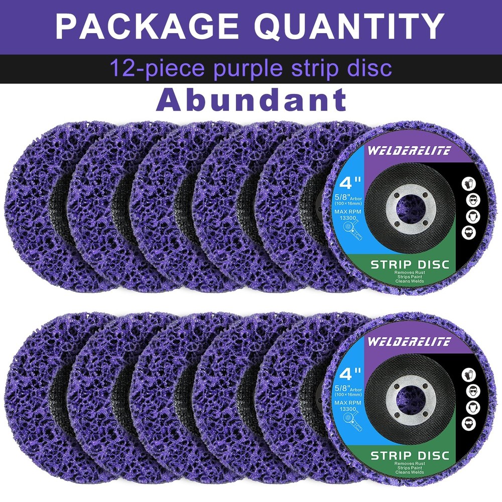 WelderElite 12-Pack 4" Purple Paint Stripping Discs for Angle Grinder
