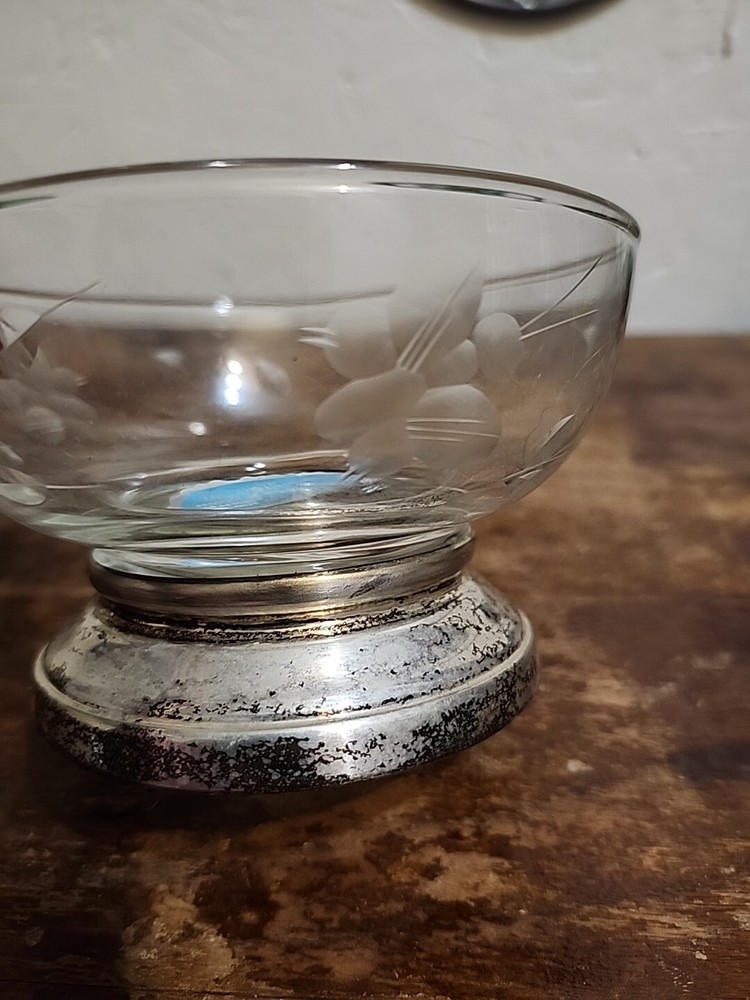 Baldwin Silver Plate Glass Bowl Butterfly Design