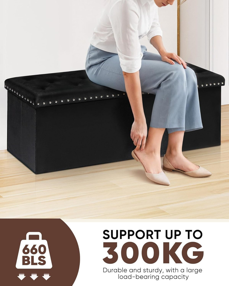 Storage Ottoman Bench, Folding Tufted Ottomans with Storage, Extra Large 140L To