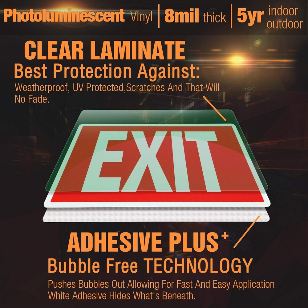 EXIT Signs Glow In The Dark EXIT Decals 3 Pack 12"x7" EXIT Photoluminescent Sign