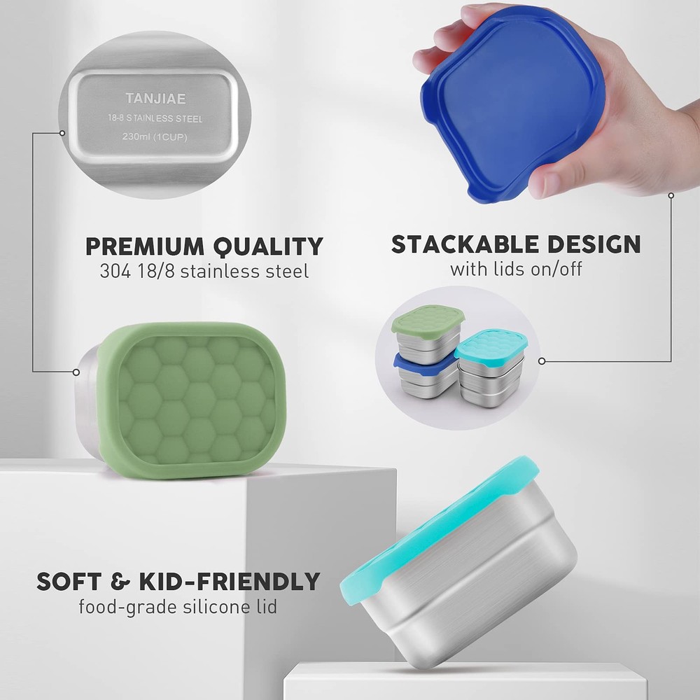 Metal Snack Container, 1 Cup Leakproof Lunch Box, Silver