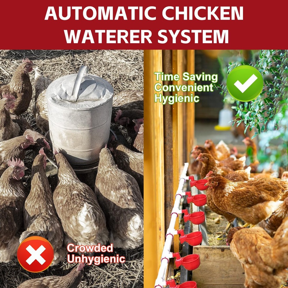 Automatic Chicken Waterer System (45 Accessories Included), Complete PVC Pipe...