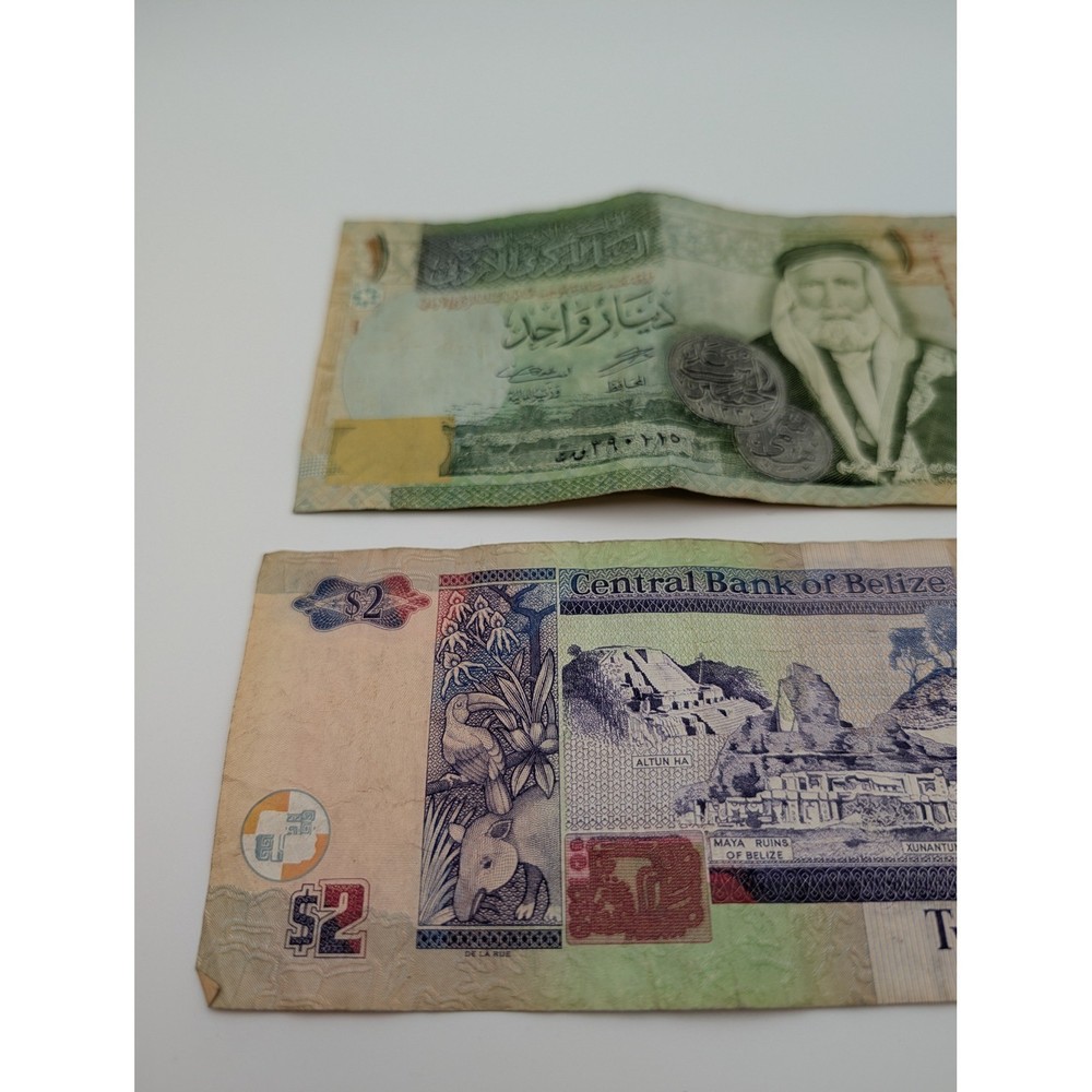 Belize 2 Dollars 2017 & Jordan 1 Dinar 2016 World Banknote Currency Set