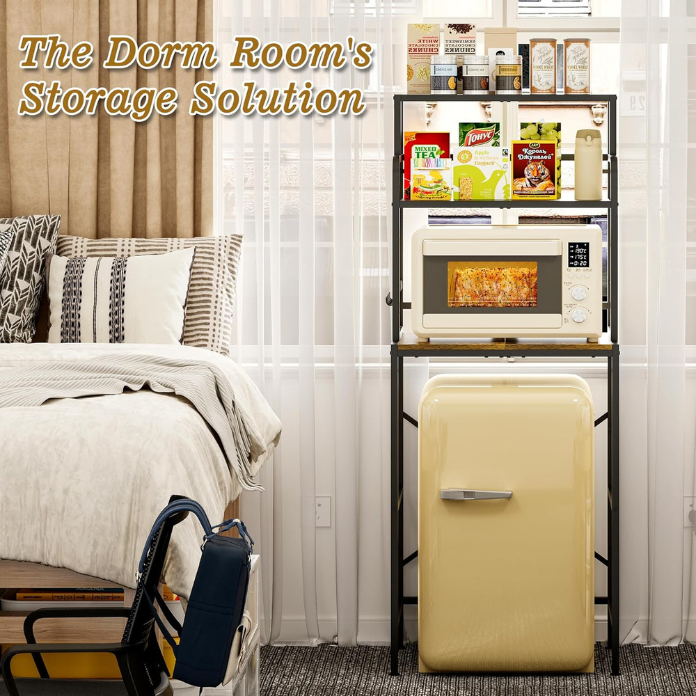 3-Tier Mini Fridge Stand Shelf with Storage, Microwave Organizer Shelf and Mini