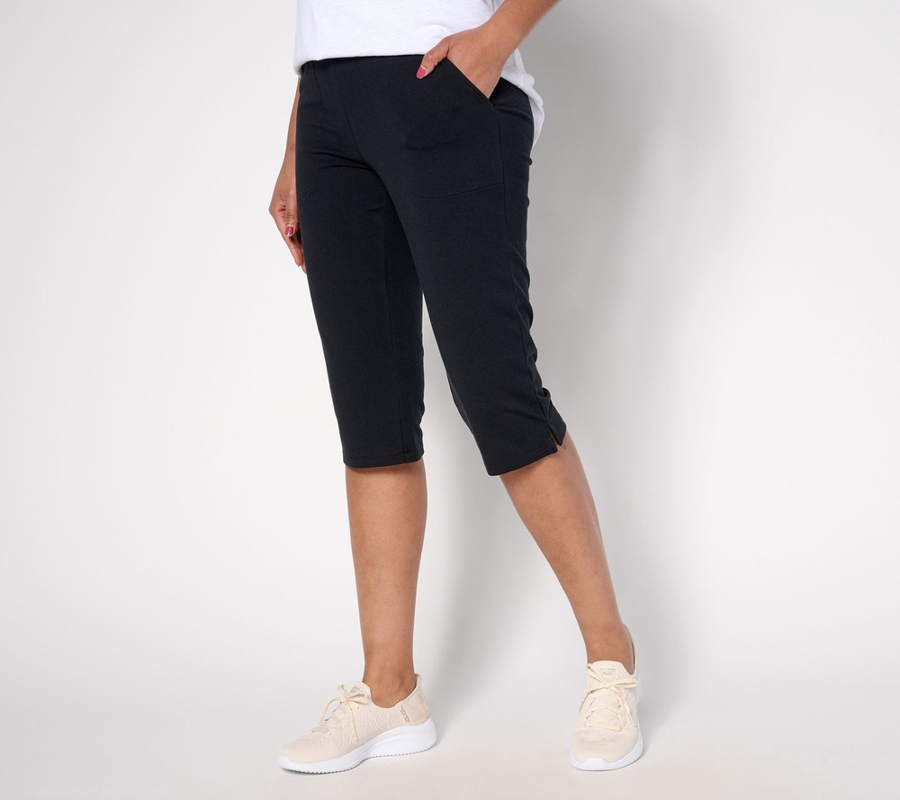 Denim & Co. Regular Duo Stretch Skimmer Pants with Pockets Black S New