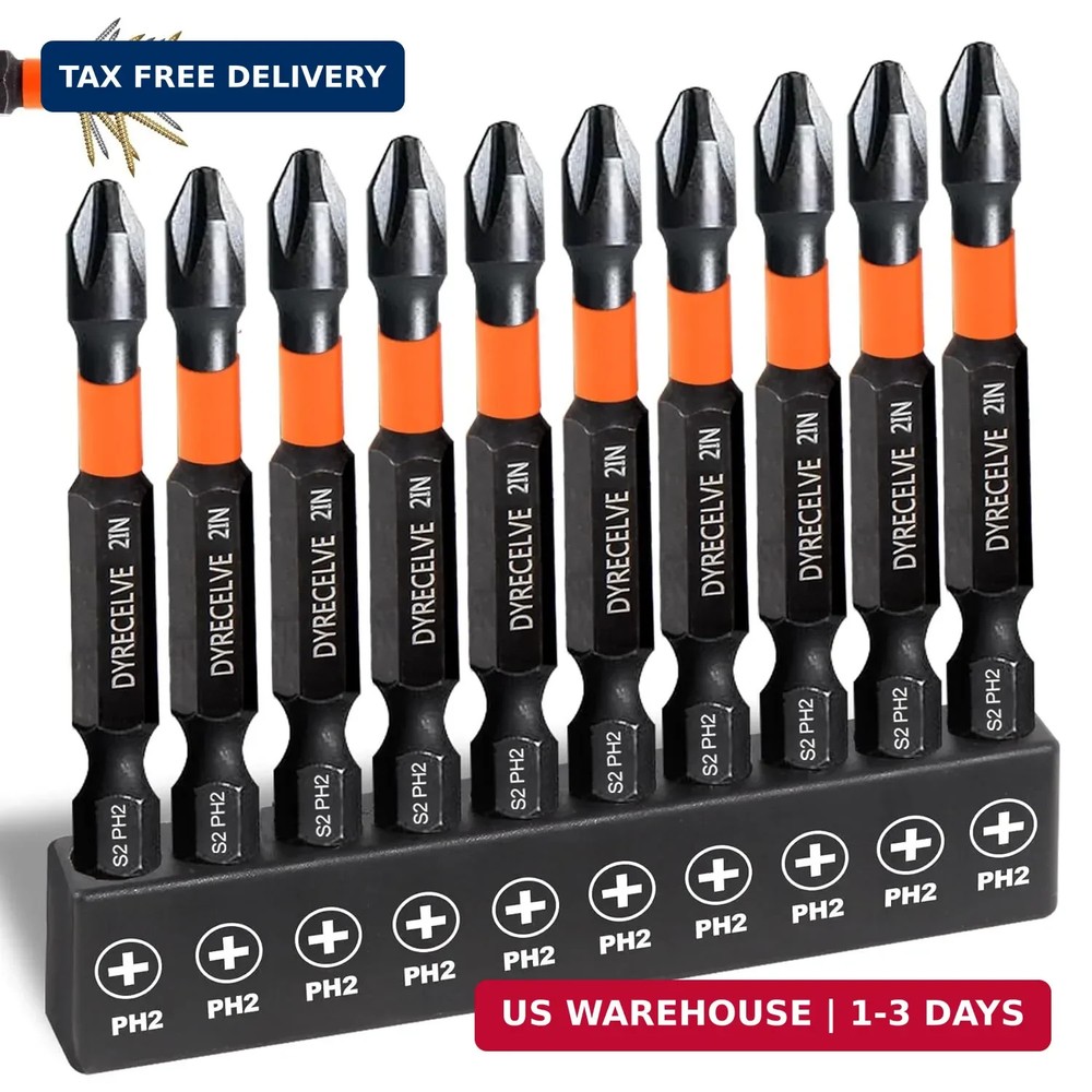 10-Pack Phillips Bits #2 Impact, 2-Inch Magnetic Phillips Head Drill & Screwdriv