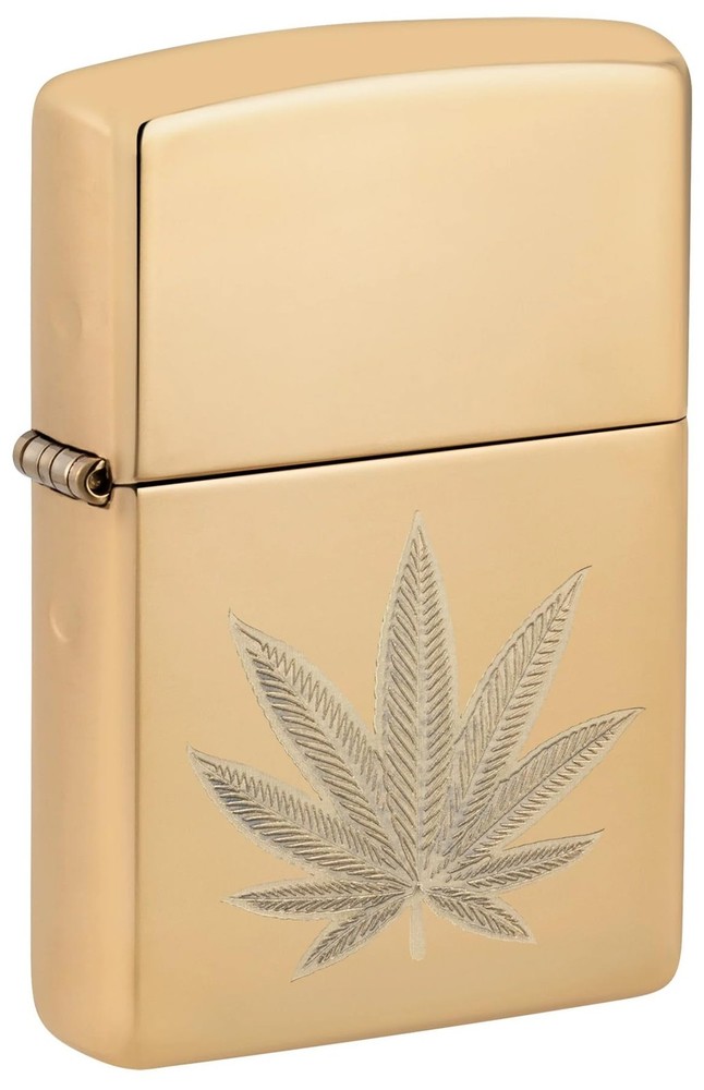 Zippo Lighter - Customized Message on Polished Brass Leaf Pocket Lighter 46560
