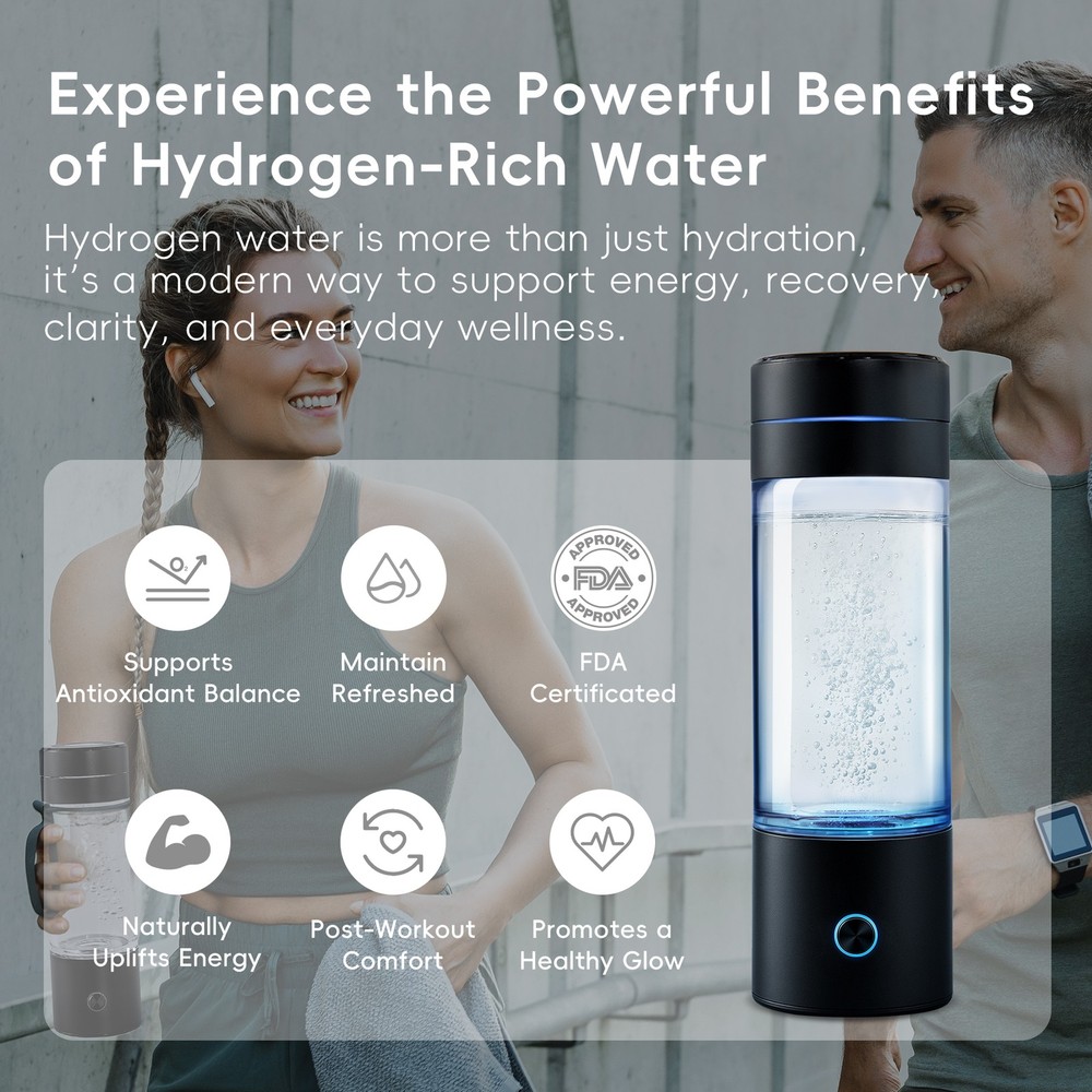 Portable Hydrogen Water Bottle 3000~5000ppb 290ml - SPE PEM Technology 2025 NEW!