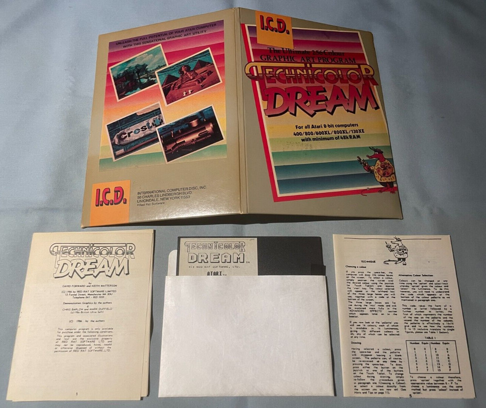 TECHNICOLOR DREAM - Atari 400/800 Computer Red Rat Software Disk in Folio TESTED