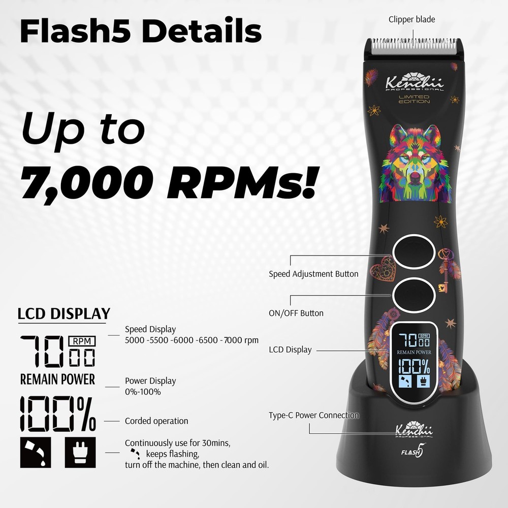 Flash 5 Wolf Limited Edition - 5-in-1 Digital Cordless Clipper - Precision Pe...