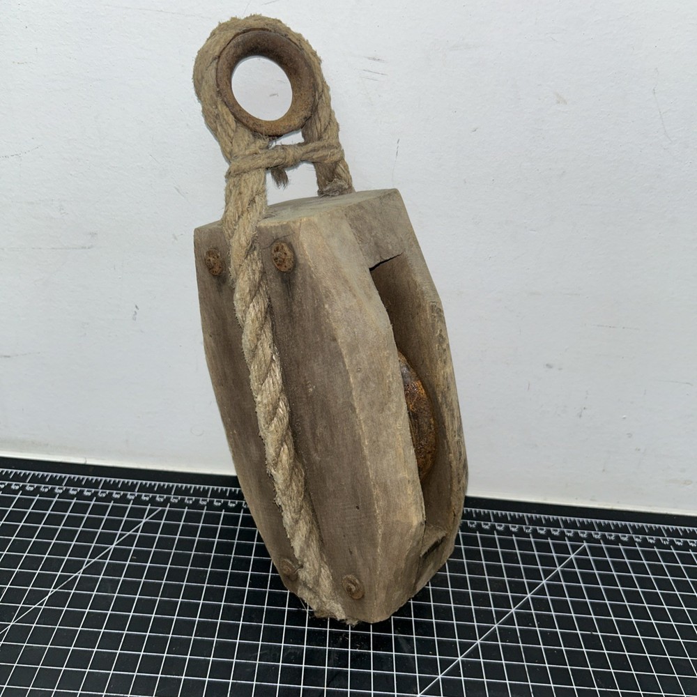 Antique Wooden Rigging Single Pulley Block