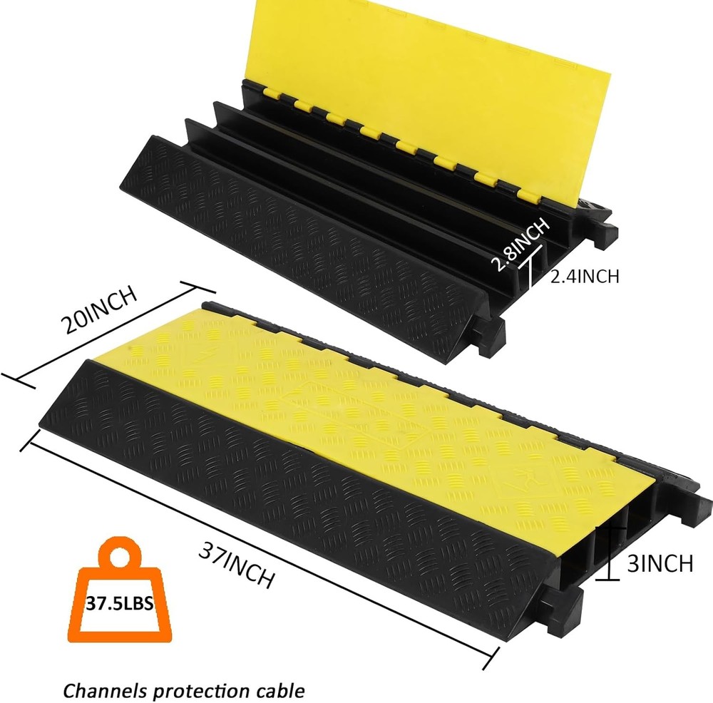 3-Channel Rubber Cable Protector Ramp Wire Cover Guard Cord Warehouse 1 Pack