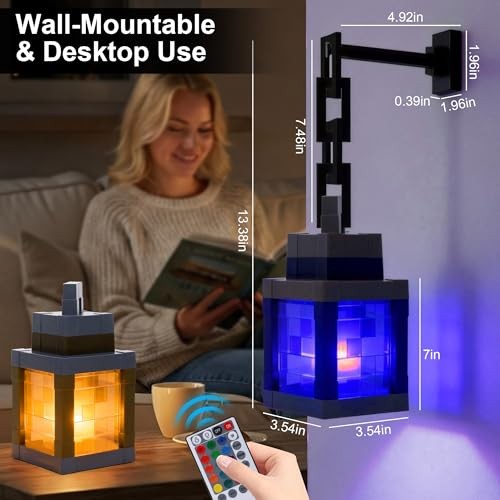 Pixelated Lantern Night Light - 16 Colors LED Touch Light with Remote Control,
