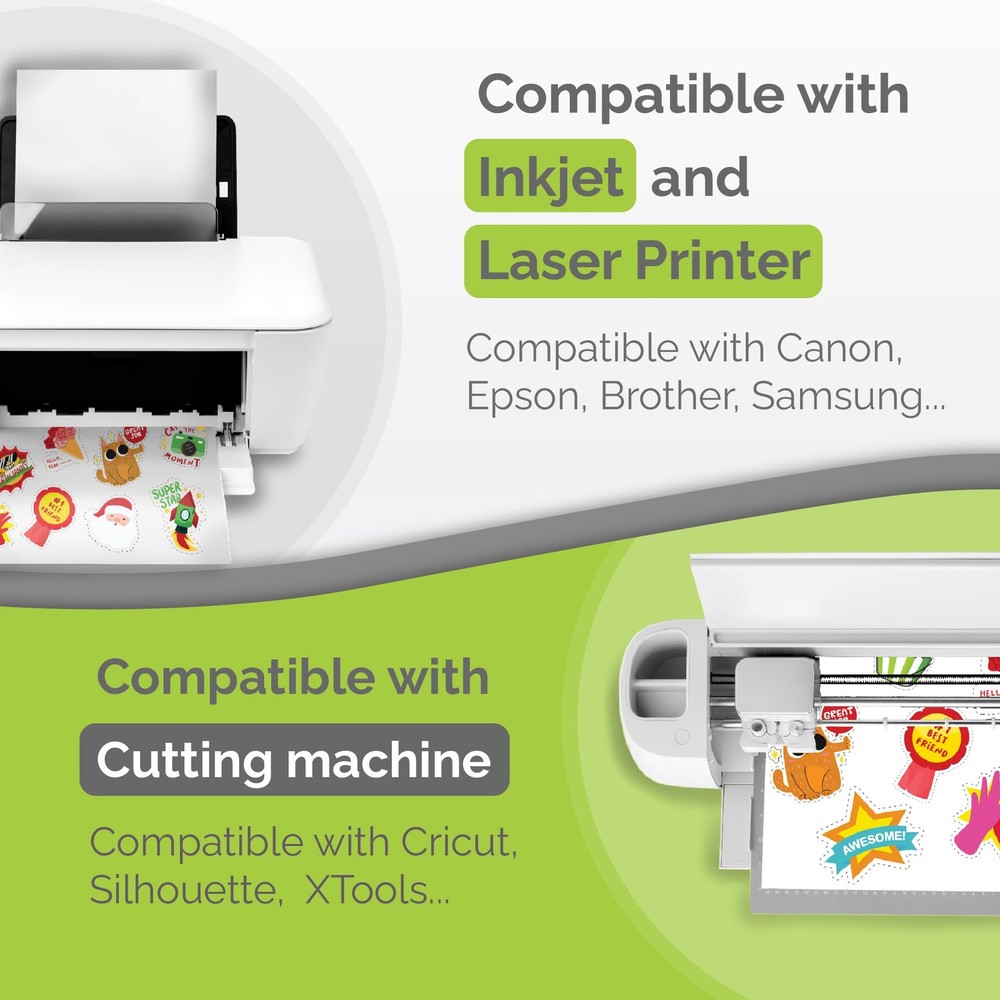 Premium Printable Vinyl Sticker Paper for Inkjet Printer - 34 Sheets Self-Adh...