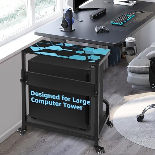 Height Adjustable Computer Tower Stand, Compact Printer Stand, 2 Tier for Blue