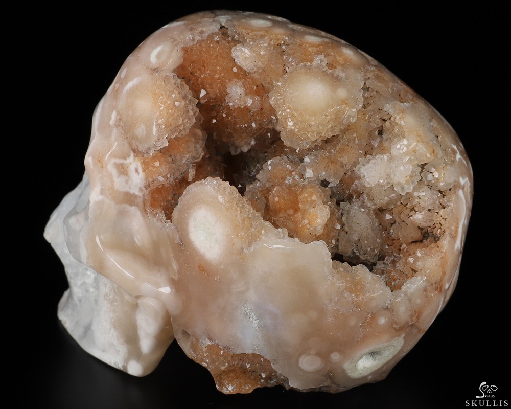 Gemstone 3.5" Sakura Agate Geode Hand Carved Crystal Skull, Super Realistic