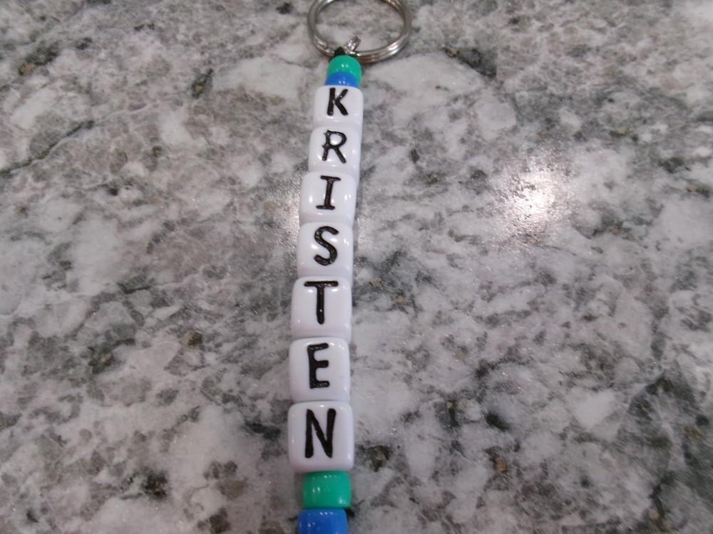 "Kristen" Beaded Keychain, Metal Ring, Hand-Made