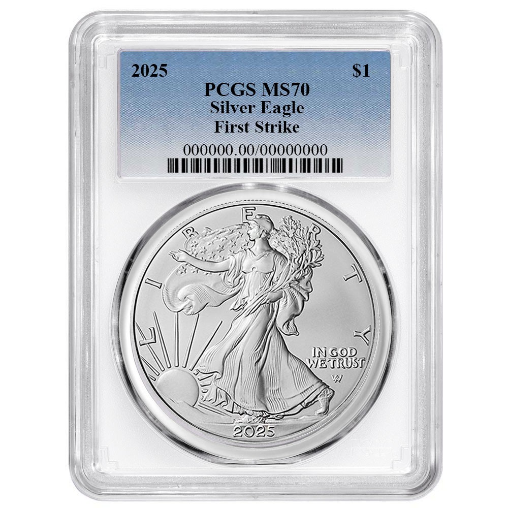 2025 $1 American Silver Eagle PCGS MS70 FS Blue Label White Frame