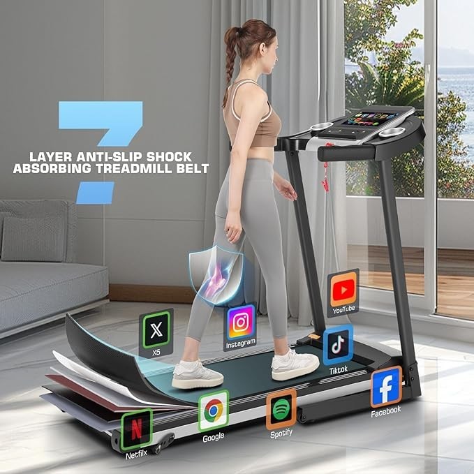 🏃9% Incline Foldable Treadmill with Kettle Cup Holder &36 Workout Programs🏃