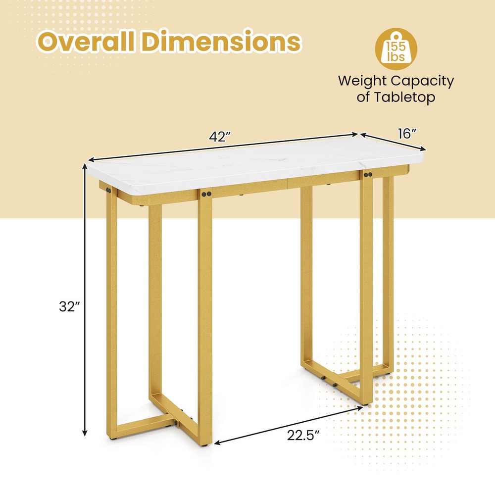 Console Table 42" Modern Faux Marble Entryway Table with Geometric Metal Frame