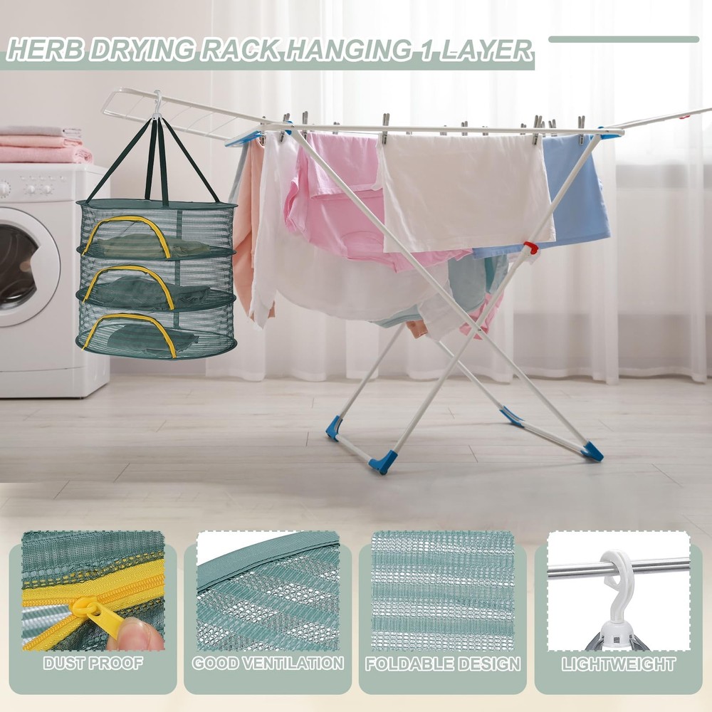 24" Herb Drying Rack Hanging 1 Layer Hanging Mesh Net Collapsible Food Drying...