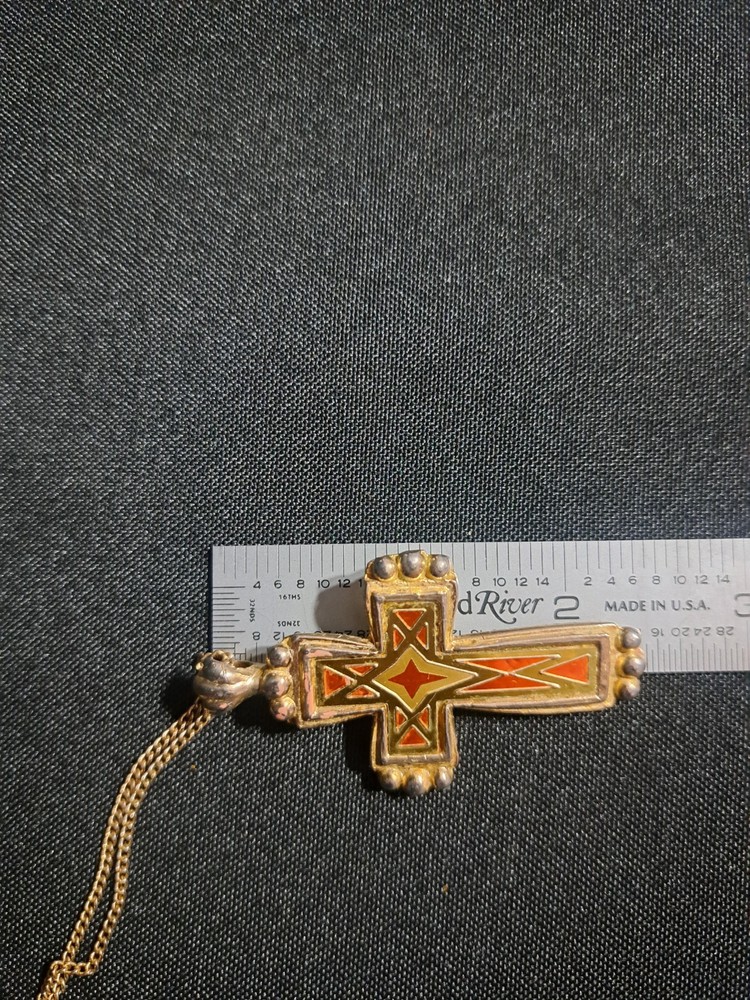 Cast Gold/Orange 2 3/8" Cross On A 33" Chain