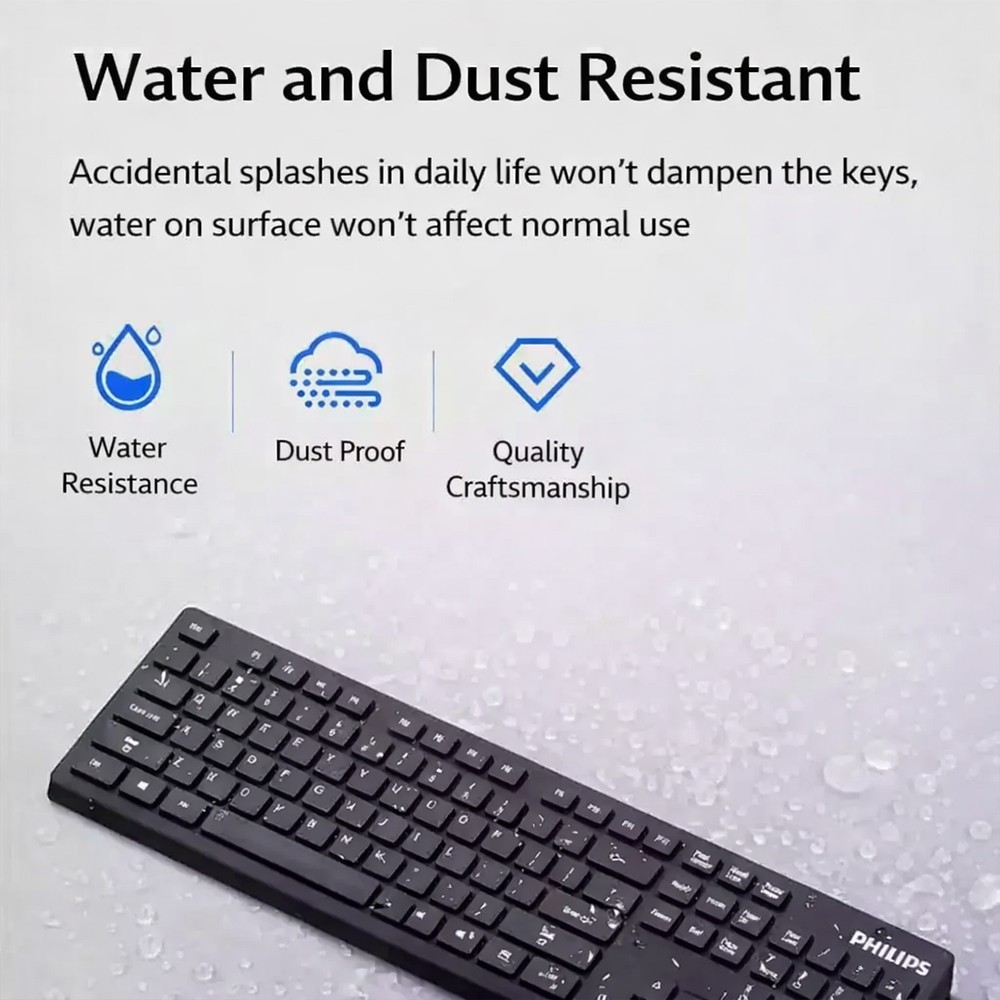Philips C602 Wireless Keyboard and Mouse Combo Silent Click Ergonomic Design 2.4