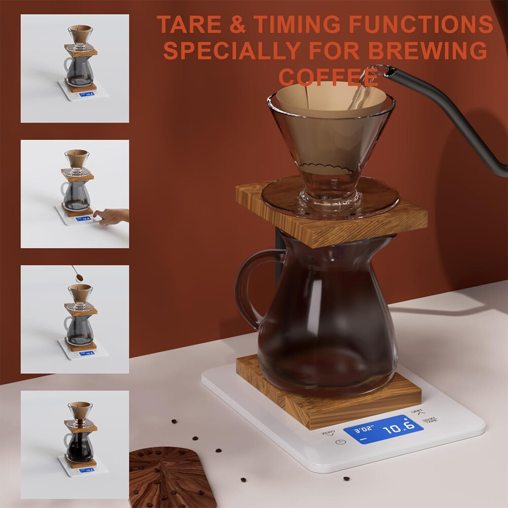 Digital Coffee Scale with Timer Upgraded Version Coffee Scale 2000g x 0.1g White