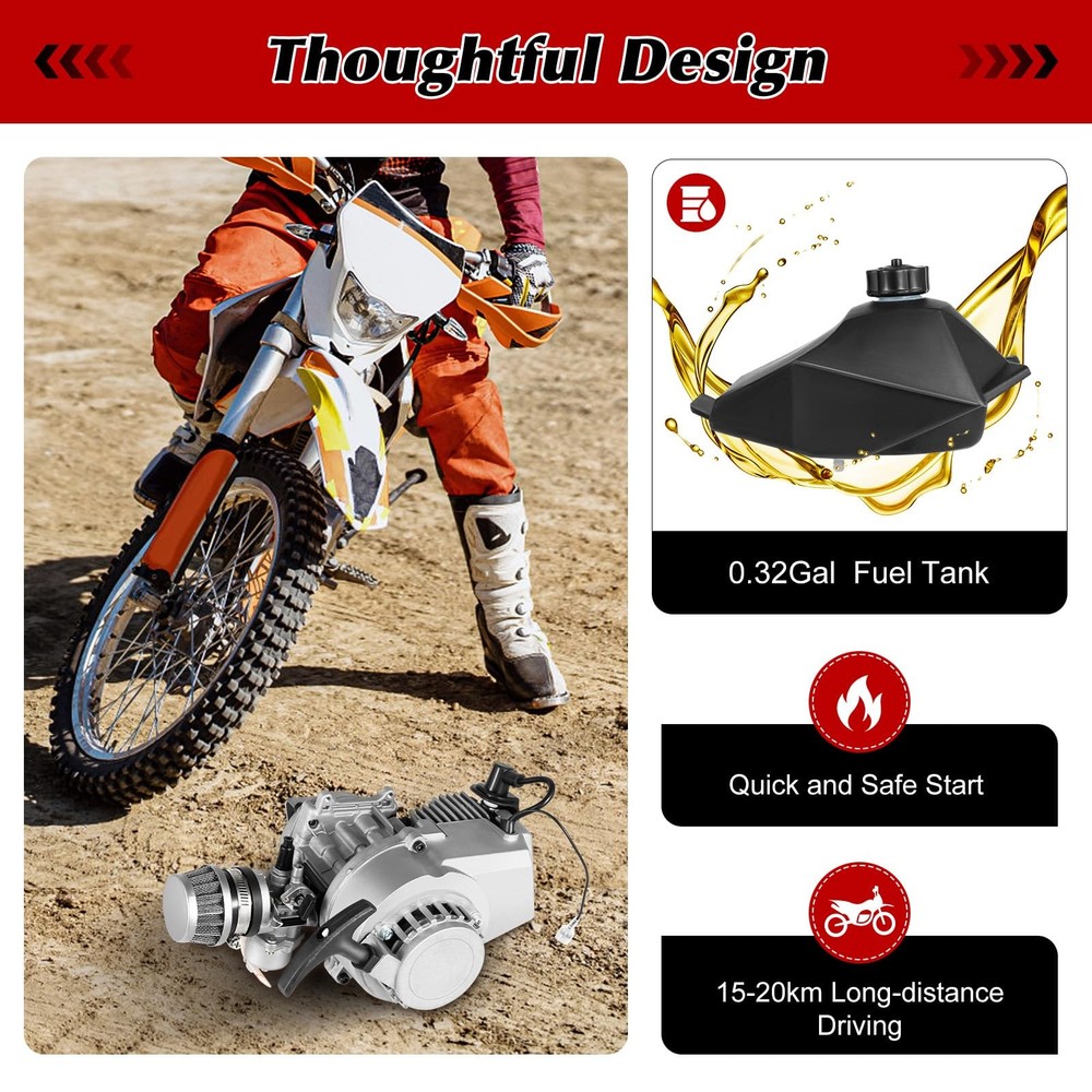 49CC 2-Stroke Single Cylinder Engine Pull Start Kit with Fuel Tank for ATV