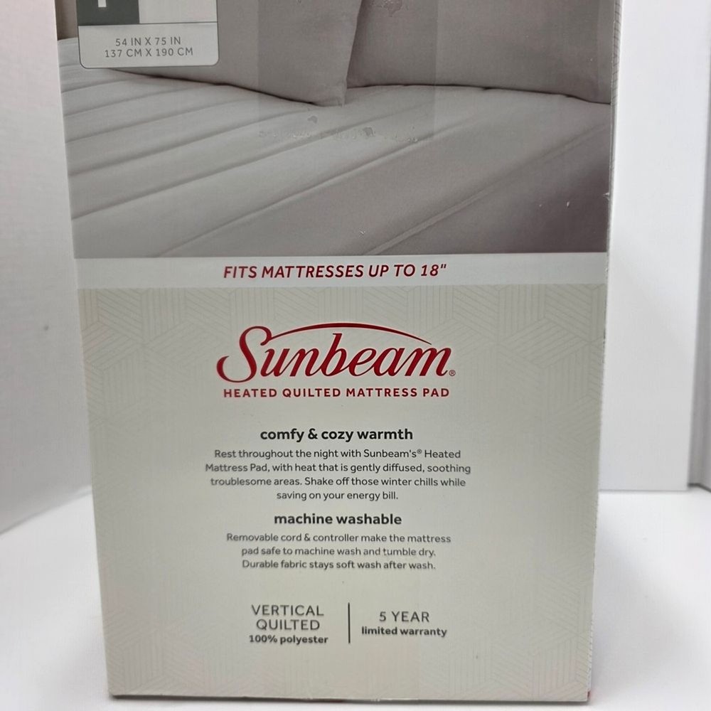 Sunbeam Heated Quilted Mattress Pad in White