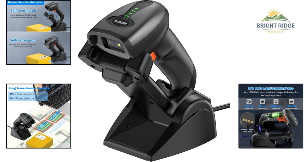 Rechargeable Barcode Scanner with Bluetooth Connectivity and Shock Protection
