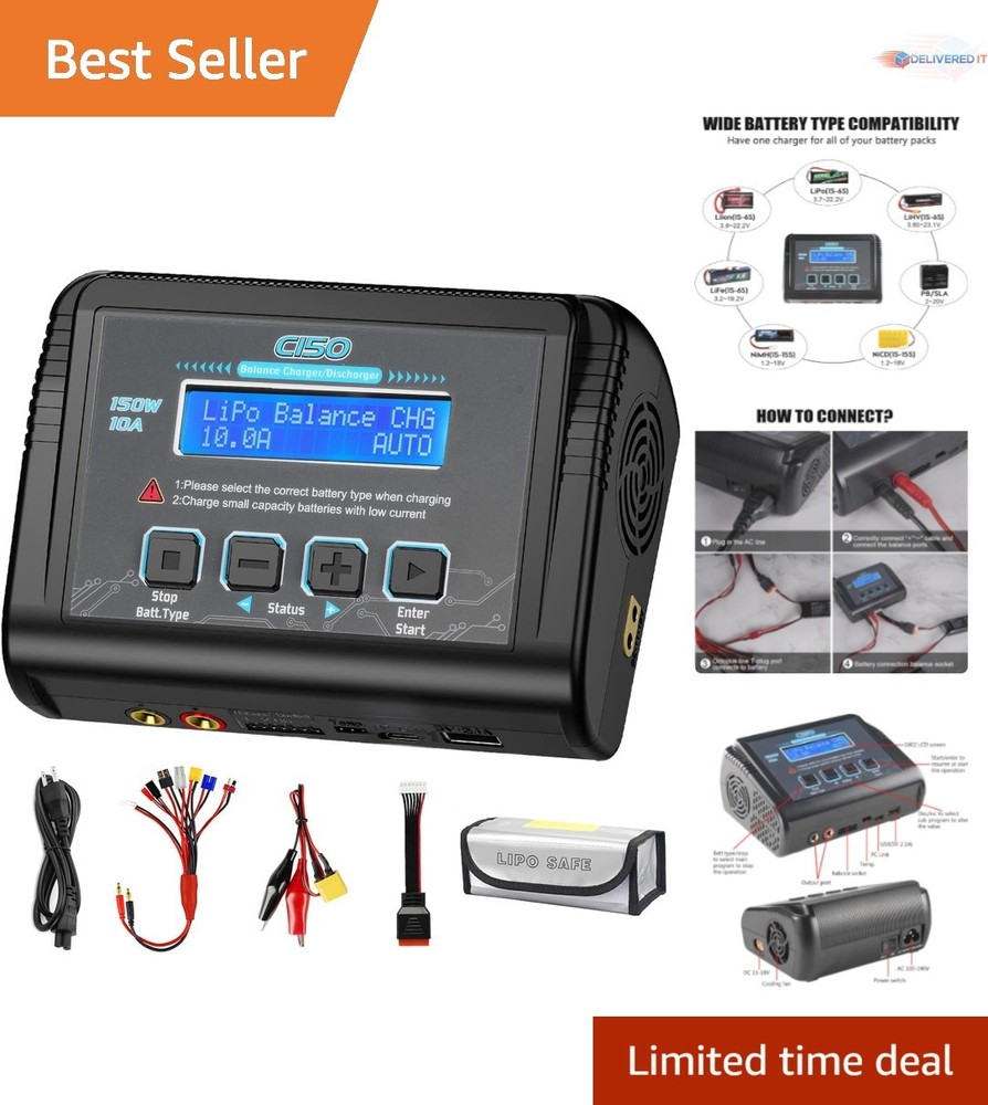 Advanced RC Battery Charger with Fire-Proof Shell & Voltage Control, 1.9 lbs