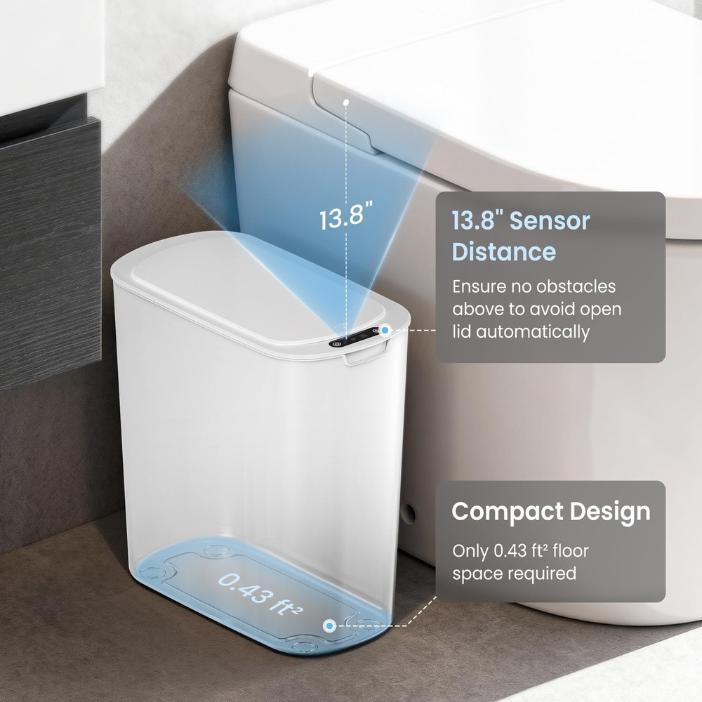 Automatic Motion Sensor Bathroom Trash Can with Lid, 2.6 Gallon Touchless Tra...