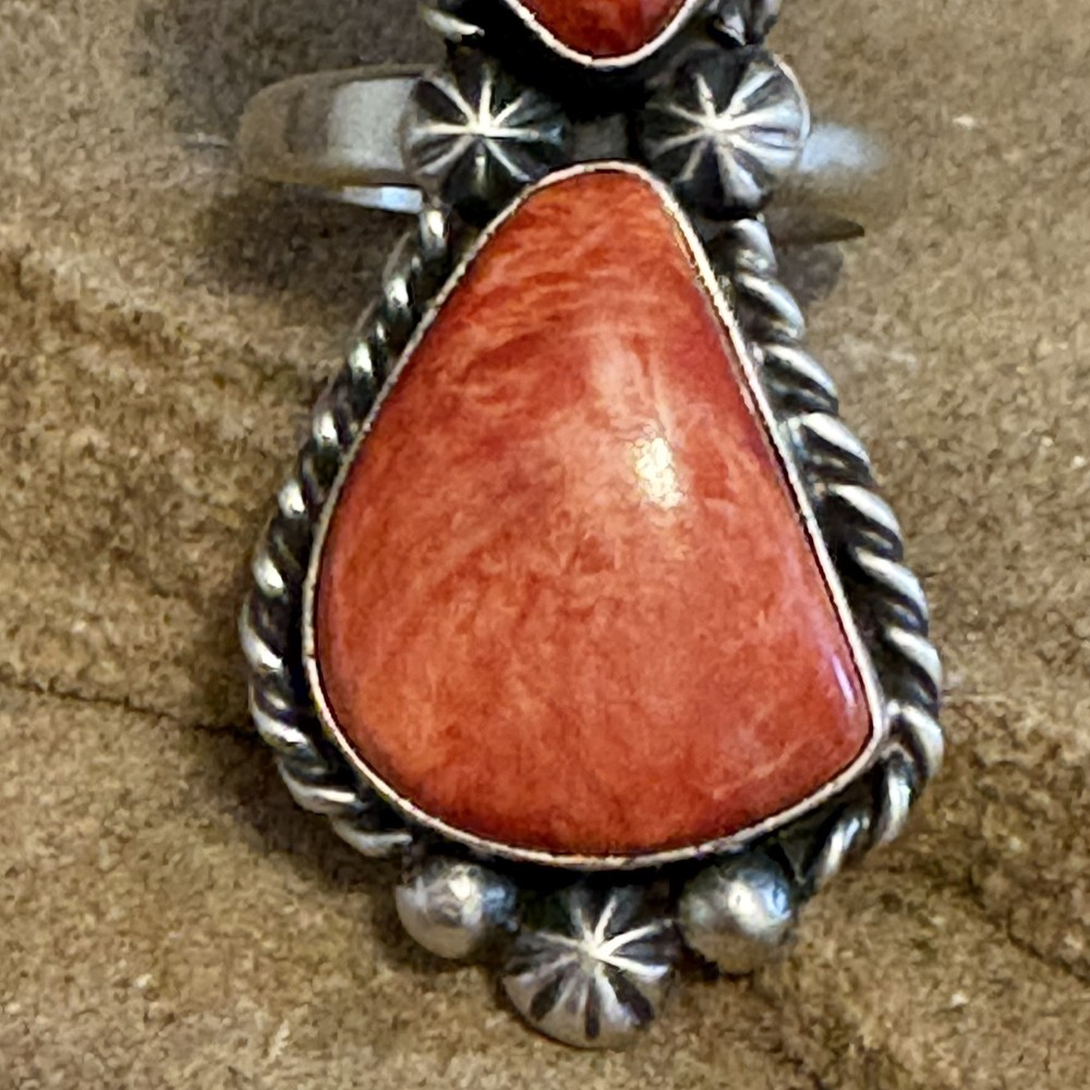 sterling silver orange spiny oyster ring size adjustable