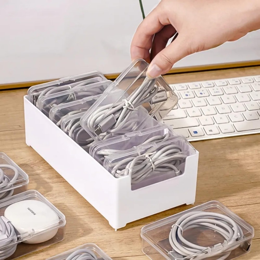 2 PCS Cable Organizer with 7 Clear Switch Case, Desktop Charger Cord Storage ...