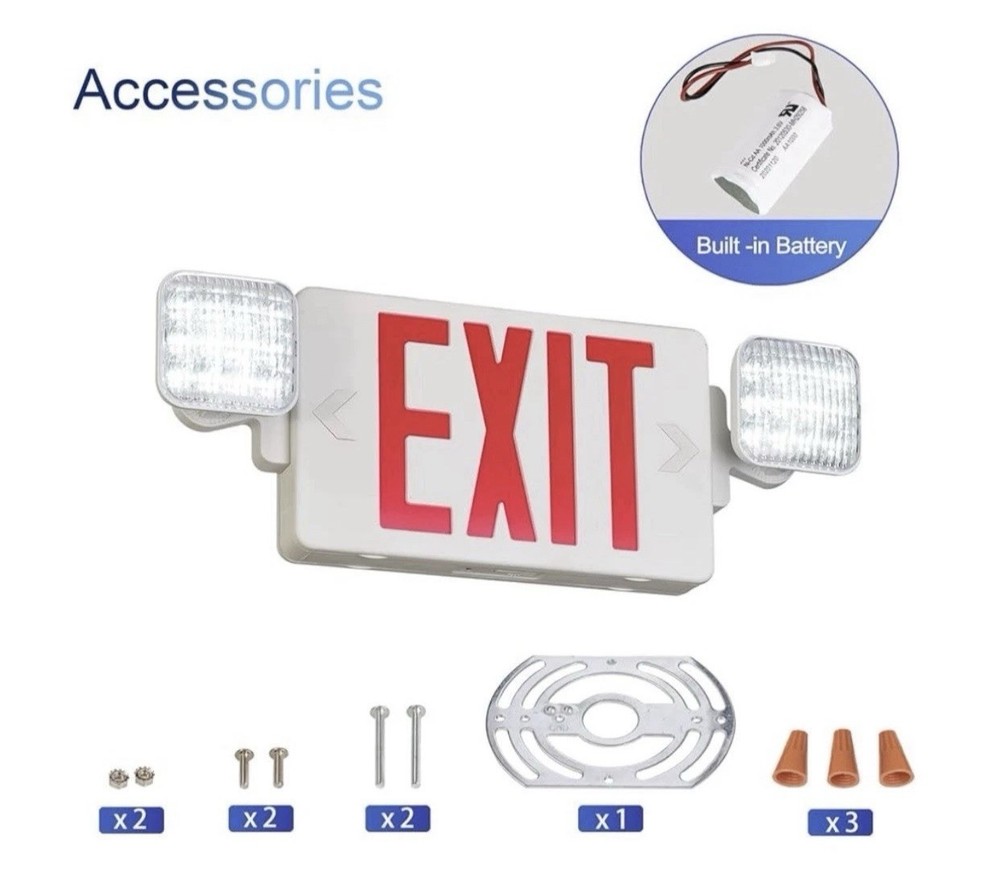NEW LED Exit Sign With Emergency Lights, Hardware Included, Easy Installation