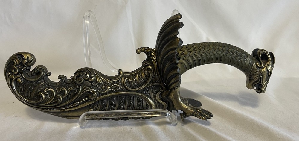 Ornate Bronze Dagger with Dragon Handle and Single Cutting Edge