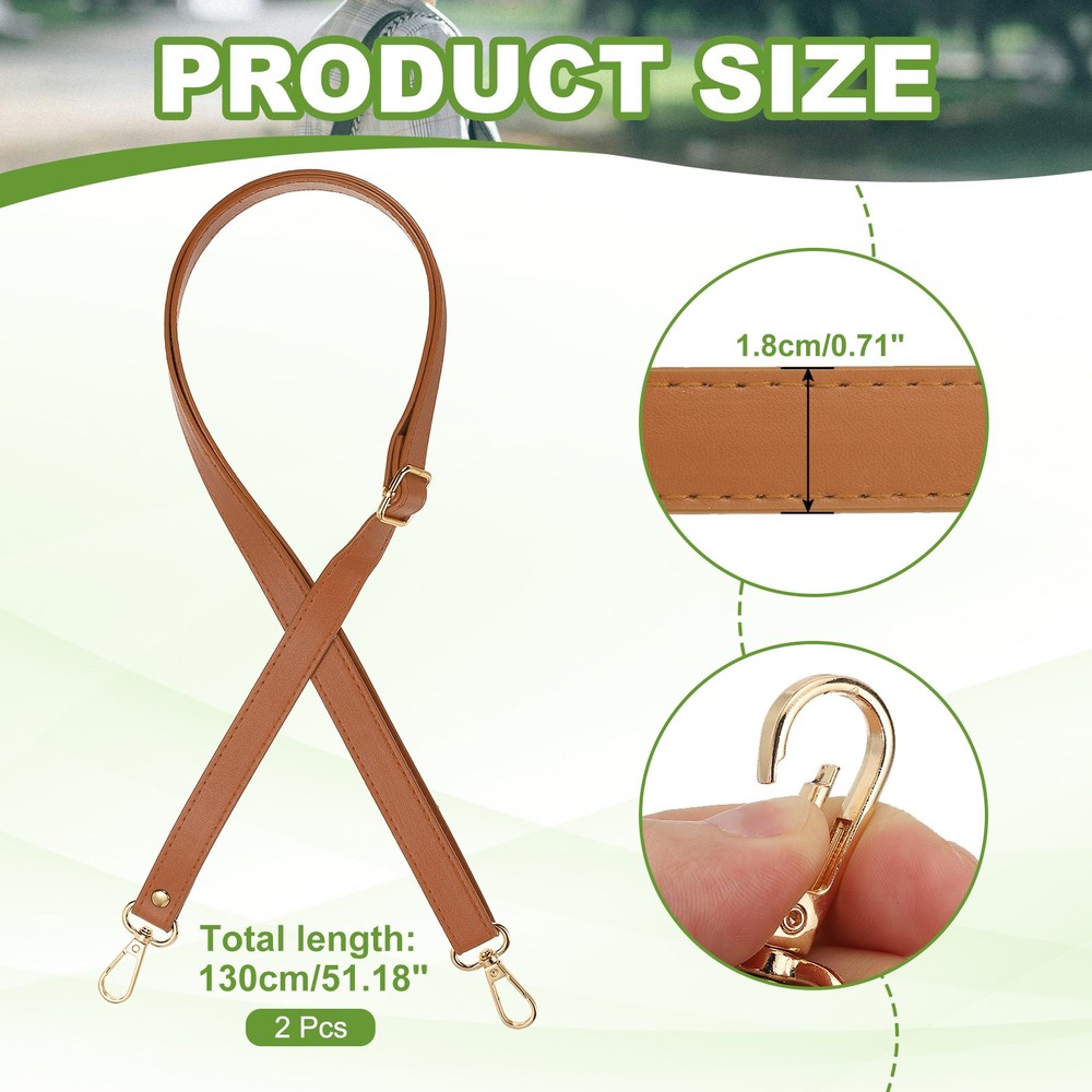 51" Leather Purse Strap Replacement Silver Buckle for Handbag(2 Pack, Brown)