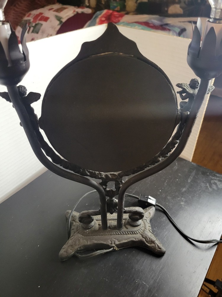 Vintage Cast Iron Cherub Vanity Mirror Lamp